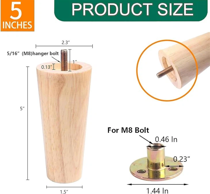 5 Inch Round Solid Furniture Legs Straight Conical